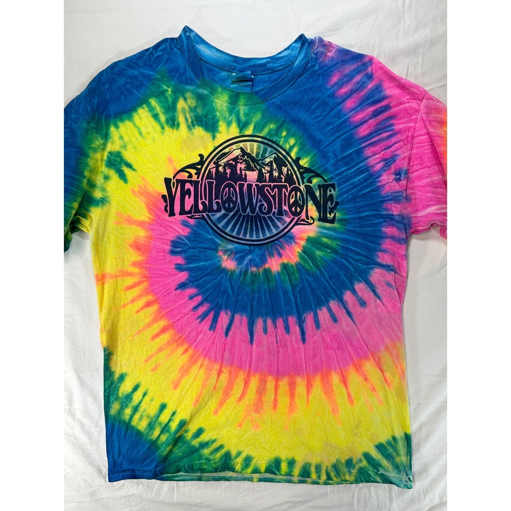 Yellowstone Hippie National Park Tie Dye T-Shirt Mens Large Blue Pink Yellow L